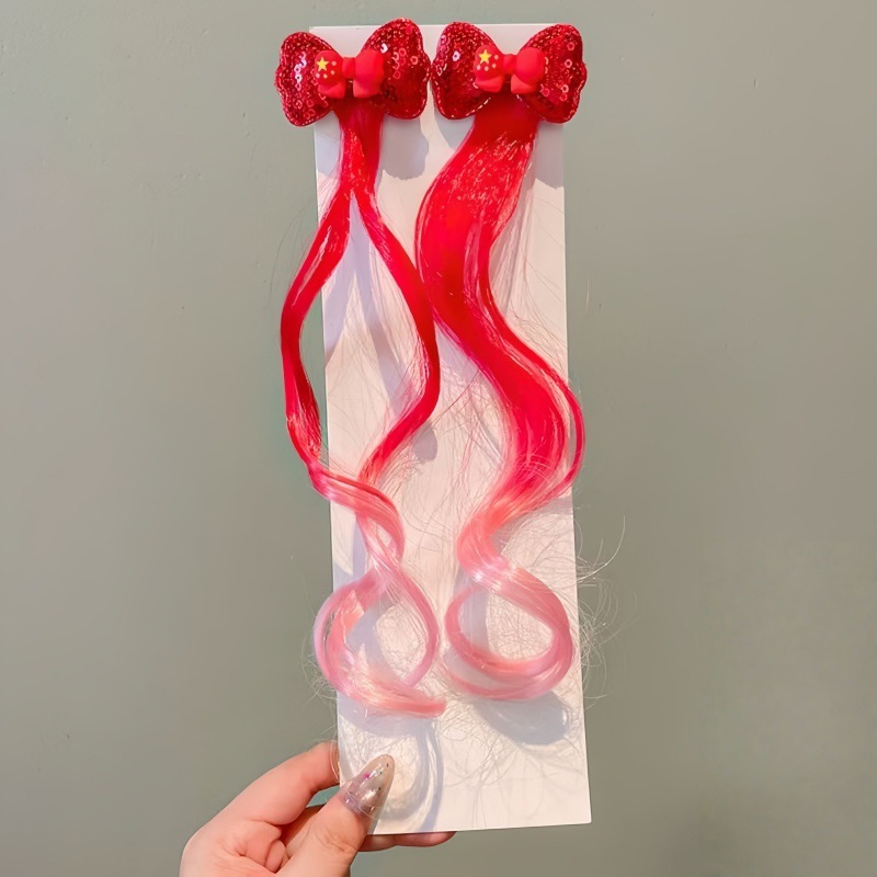 儿童十一国庆节红色假发辫子发夹发饰女童编发夹子发卡高颜值头饰|undefined