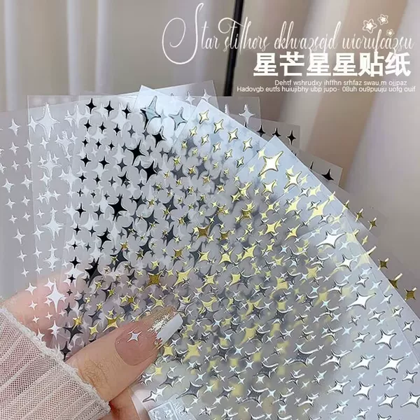 Net red small mans star nail art sticker sky mans gold and silver stars 3d adhesive decal 2025 new nail jewelry