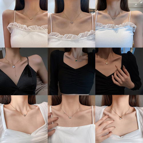 European and American simple titanium steel pearl necklace women's niche design heart-shaped pendant ins trendy network clavicle chain