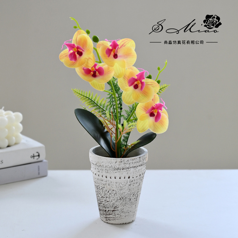 Flores falsas dos pinzas sensación de orquídea mariposa pequeña simulación de bonsai decoración de flores interiores adornos flores artificiales simulación de maceta image 10