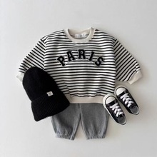 婴幼童装字母条纹休闲卫衣春秋款男女宝宝中性百搭上衣潮