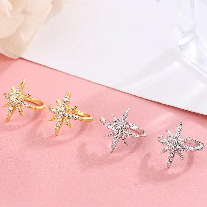 Single 18k Awn Star Copper Ear Clip Without Pierced Ears Temperament Simple Compact Earrings Ear Bone Clip display picture 8