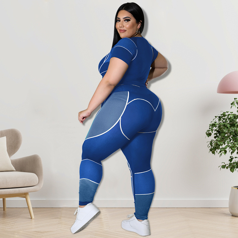 Plus Size Workout Sets For Women 3/4 Sleeve Crop Top And High Waist Yoga Pants, Color Block Sports Outfit, Sweet Style Athletic Wear_ecoleips.com