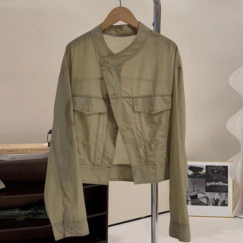 2026 New Summer Style Women's Ice Silk Long-Sleeved Sun Protection Shirt, Short Jacket, Loose, Lightweight, Slimming, Air-Conditioned Shirt