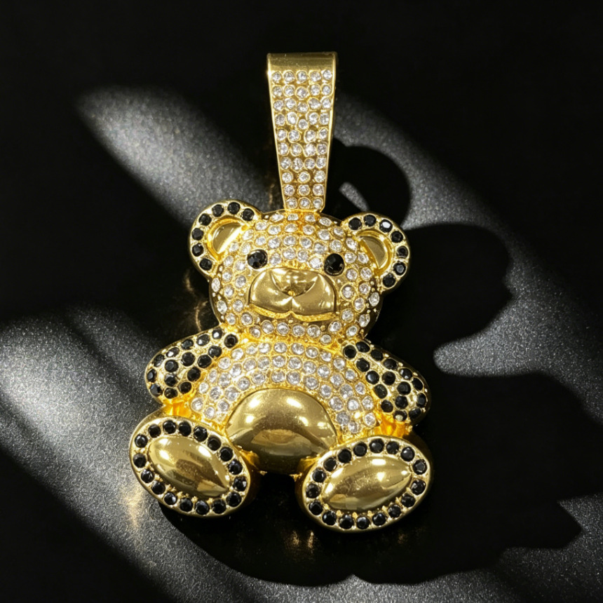 Ventas transfronterizas calientes de aleación cubana collar de colgante de oso animal estilo hip-hop personalidad de diamante completo accesorios para hombres