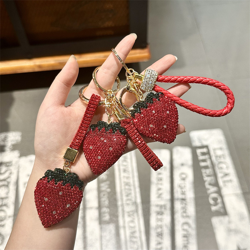 时尚满钻草莓钥匙扣女个性创意汽车钥匙挂件简约镶钻草莓钥匙配件|undefined