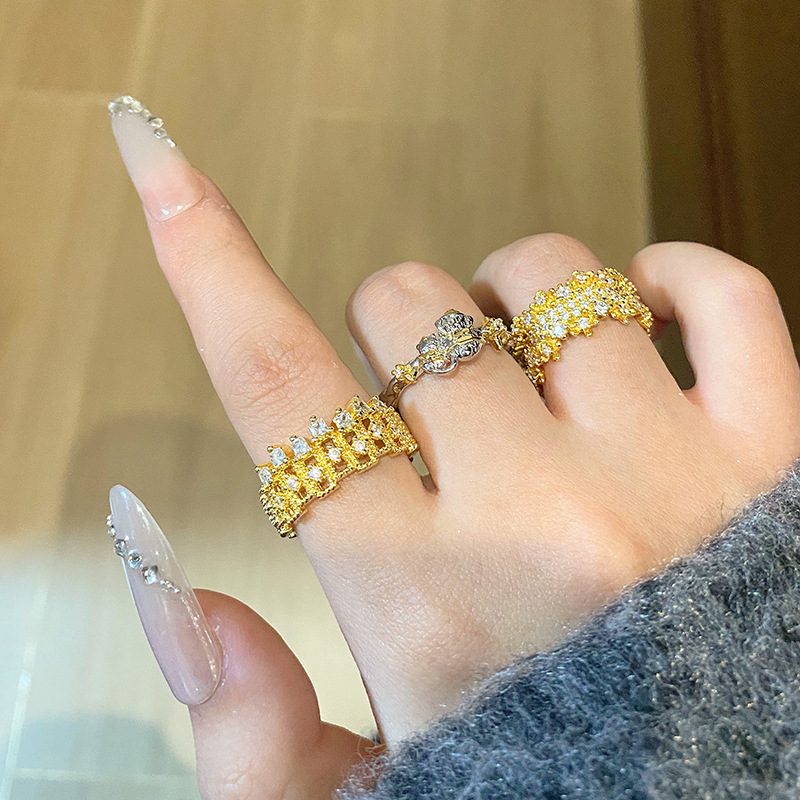 輕奢簡約微鑲滿鑽開口戒指女小貓小狗星星可愛極簡冷淡風個性指環