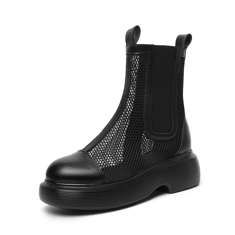 Boot lưới nữ cổ thấp thoáng khí mùa hè phong cách Martin — Màu đen