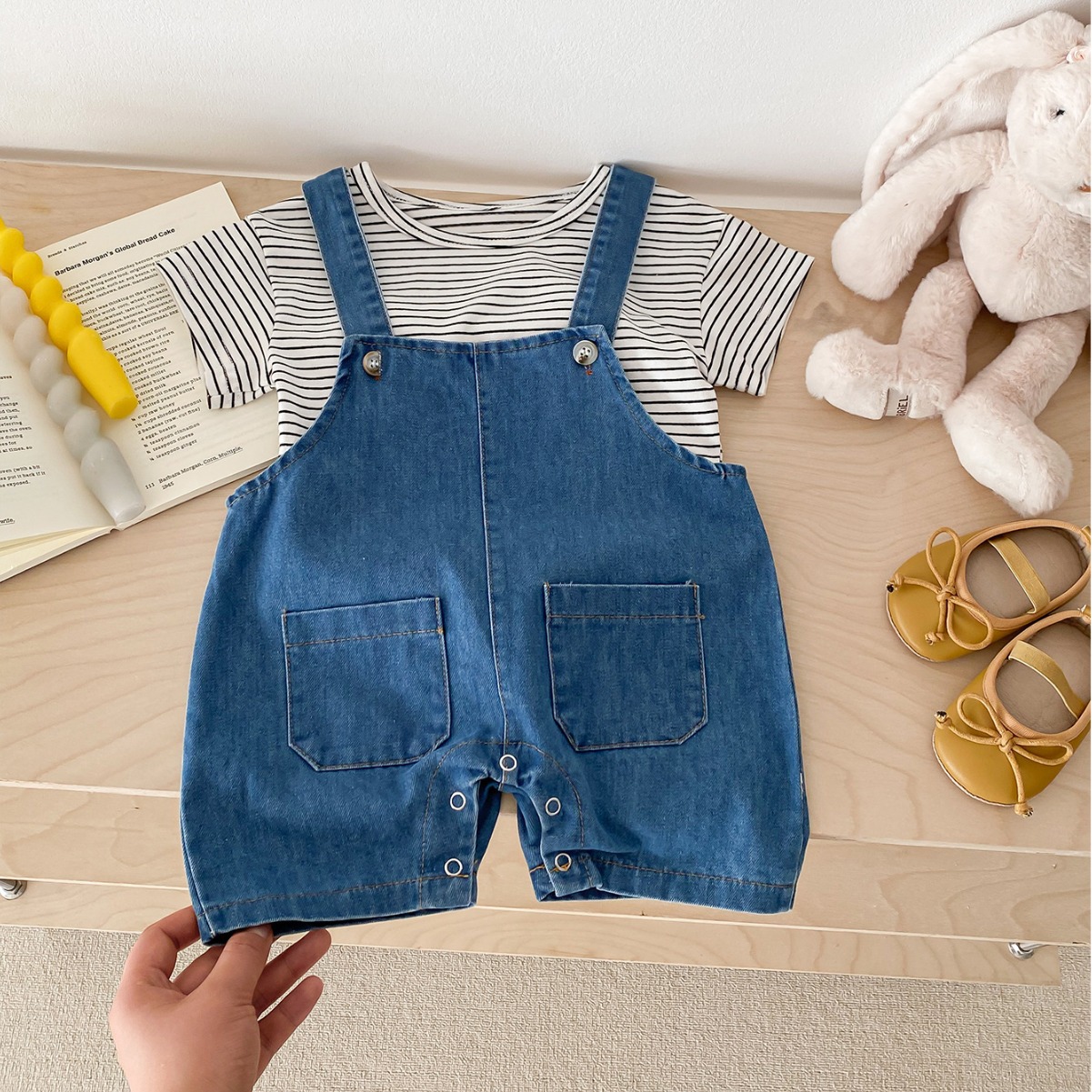 Baby clothes summer Korean style baby strap jumpsuit suit one month old one hundred days Baby Denim outing romper