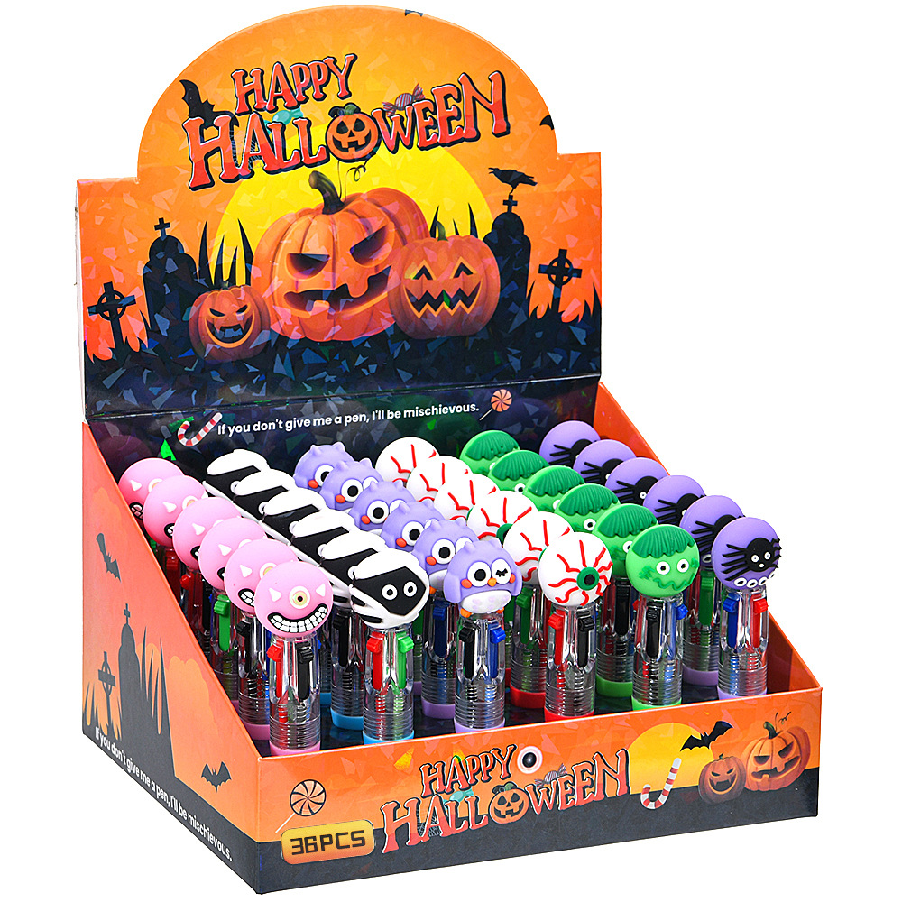 Ventas transfronterizas calientes de Halloween bolígrafo de cuatro colores mini serie de dibujos animados lindos bolígrafo de color para estudiantes papelería bolígrafo de regalo