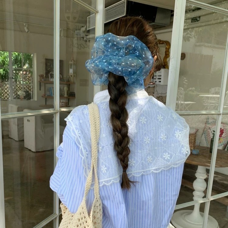 韓国ブルーレース星空ヘアバンド 2025 新しいヘアアクセサリー超妖精ポニーテールニッチ気質ヘッドバンド女性のための|undefined