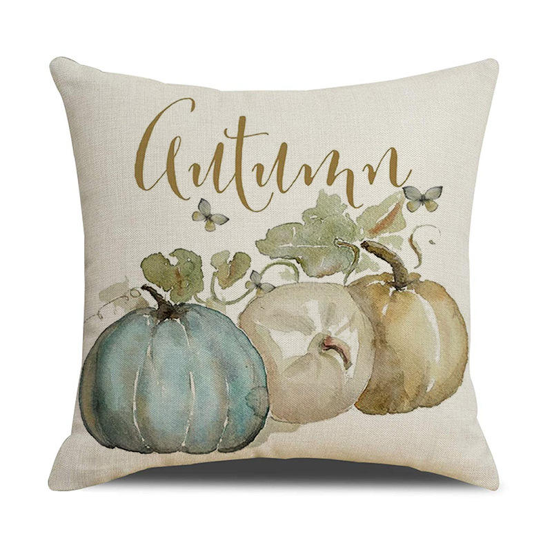 Fodera per cuscino per il Ringraziamento autunnale Fodera per cuscino per il divano di casa Stampa in lino Cuscino per tiro con zucca del raccolto_voghion.com