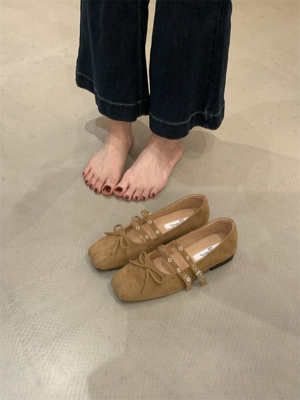 法式交叉皮带扣芭蕾舞鞋女2025新款红色玛丽珍鞋小香风蝴蝶结单鞋|undefined