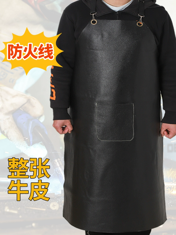 Фартук из цельной воловьей кожи, защитная одежда для сварщика, электросварка, защита от ожогов, устойчивость к высоким температурам, охрана труда, износостойкая, мягкая, первый слой, воловья кожа, черный