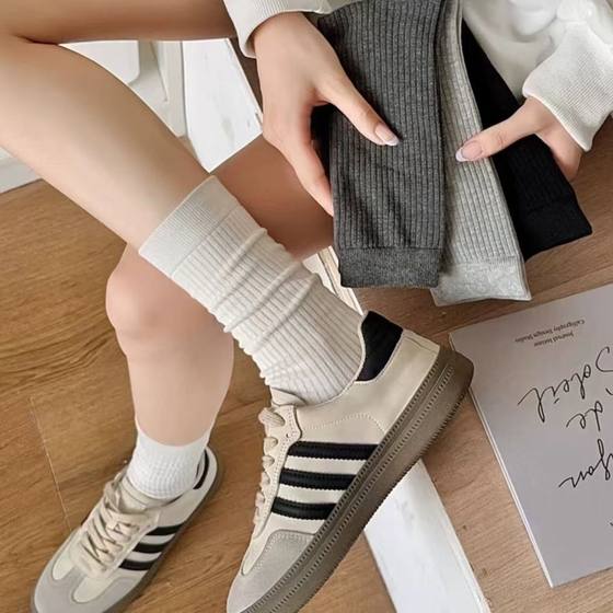 Ancola Red Grey Autumn and Winter Solid Color Simple Boneless Internet Popular Ins Fashion Slimming Outer Wear Pile Women's Socks