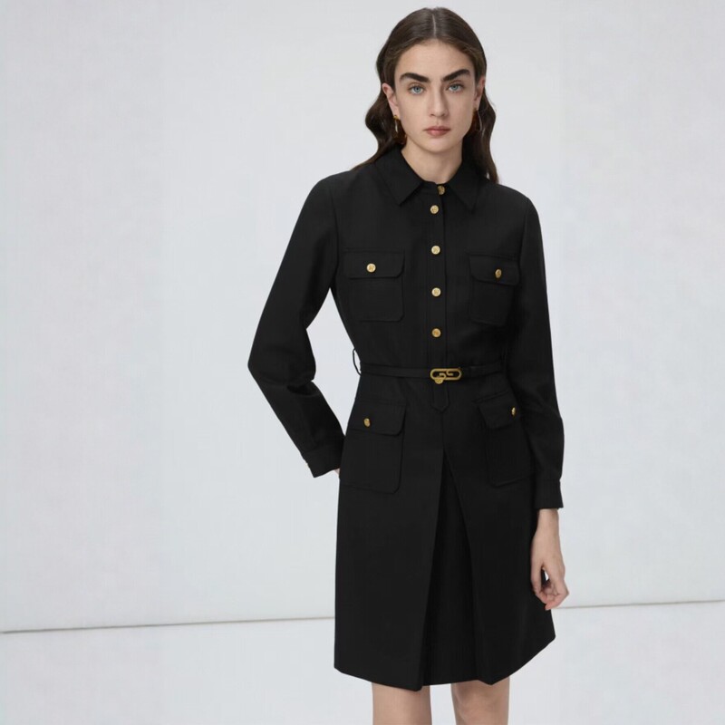 Langxi's same style French workwear retro waist-cinching slim-fit long-sleeve dress, elegant for commuting and casual wear, new autumn collection Langxi's same style French workwear retro waist-cinching slim-fit long-sleeve dress, elegant for commuting and casual wear, new autumn collection