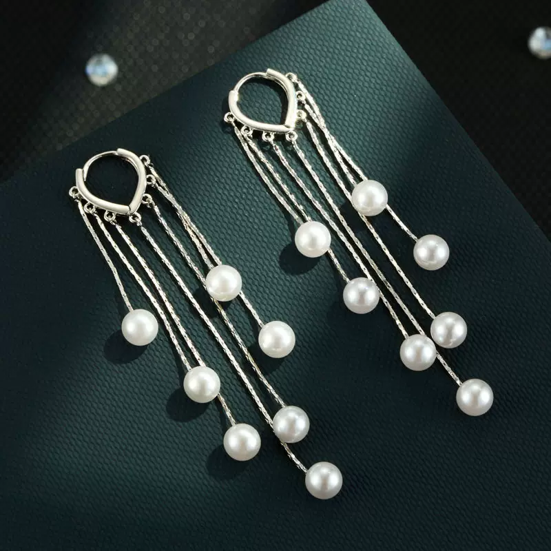 优雅珍珠长款流苏耳坠高级感铜合金真金电镀多层耳环灵动精致耳饰