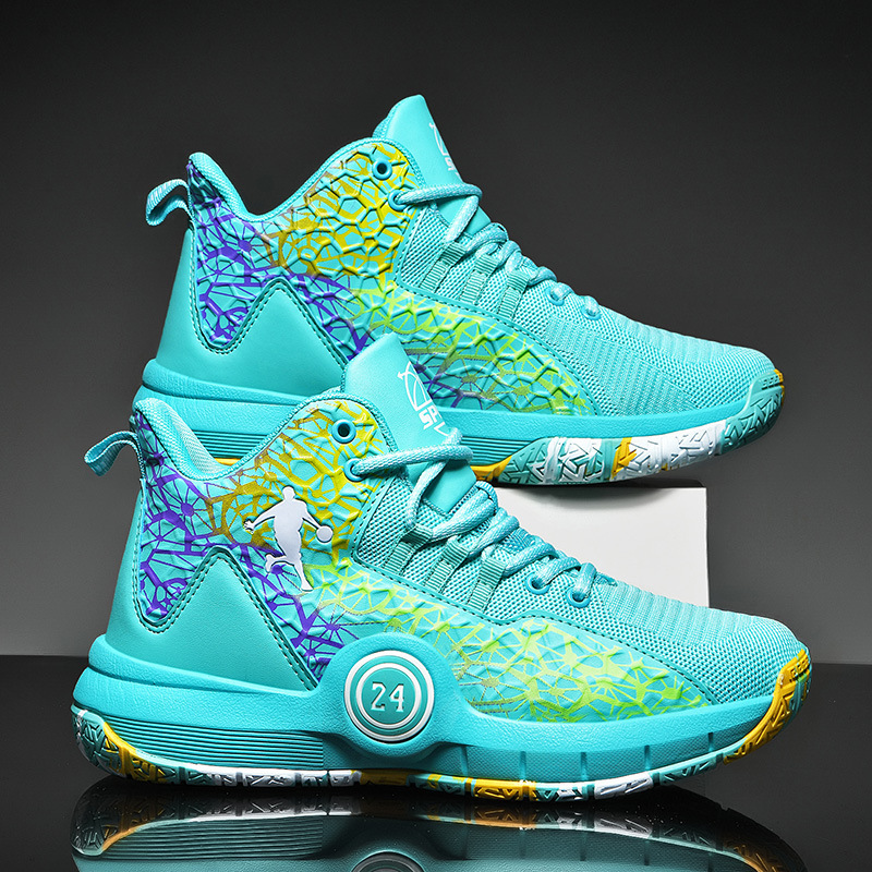 Basketball Shoes Yu Shuai 14 Male Students Kobe Boys Blue Shoes Children's Flying Weaving Breathable Middle and Large Children's Sports Shoes Young