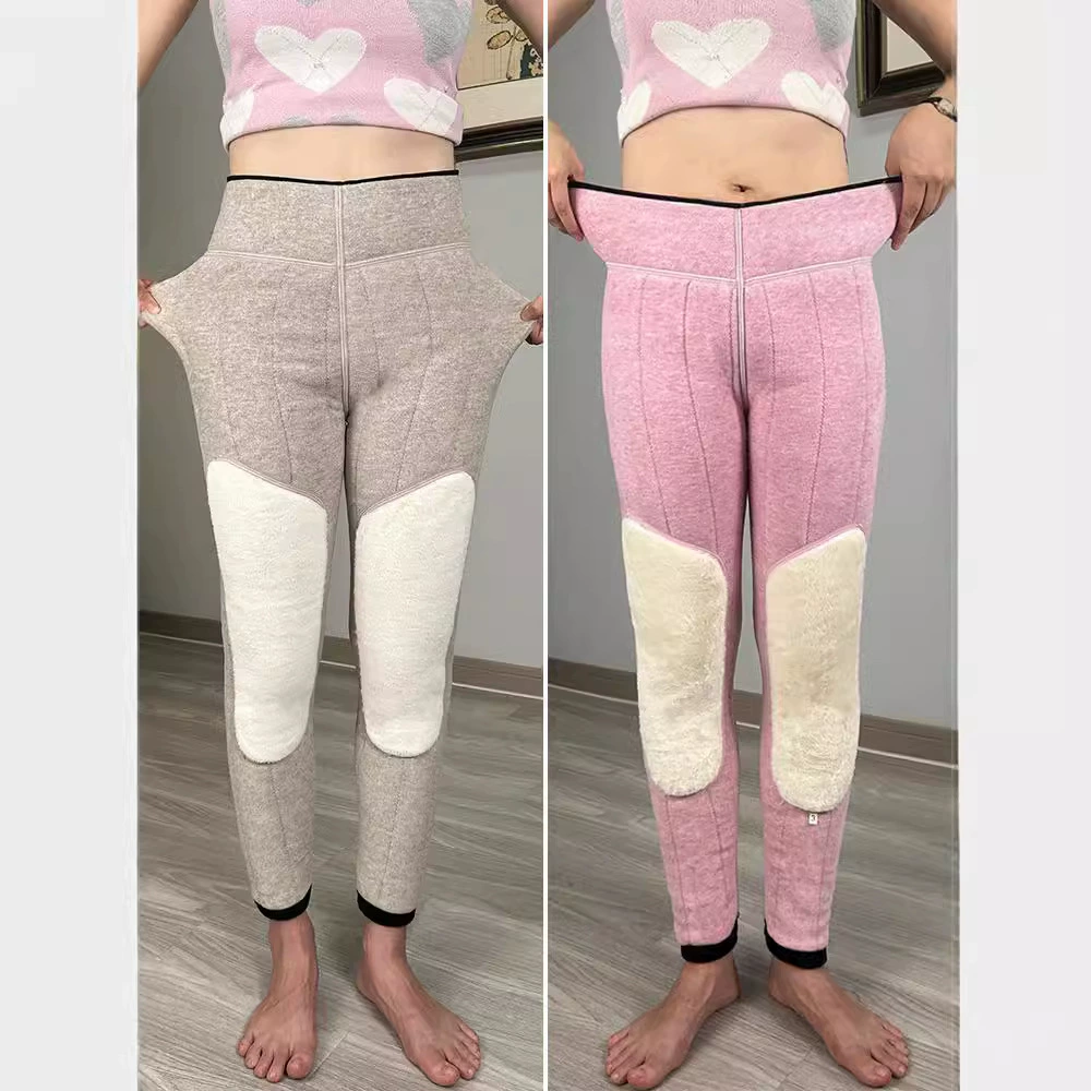Aонolan Wool Winter Trousers with Warm Knee Pads, Soft Fleece-Lined High-Waist Leggings for Mothers, Plus Size