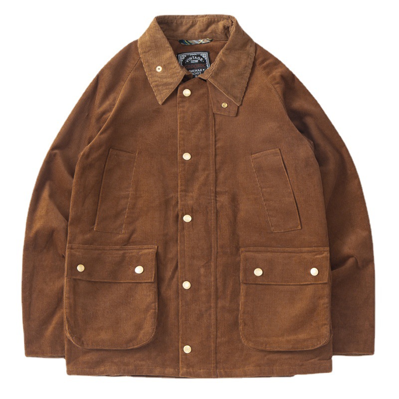 Otoño e Invierno ameikaji caza chaqueta de pana de los hombres de solapa engrosada multi-Bolsa de ropa de trabajo de color sólido capa superior al por mayor