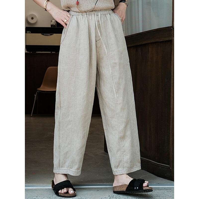 2025 Spring and Autumn New Product Native Rain Dew Linen Drape Literary Retro Carrot Pants Trousers Women's Loose