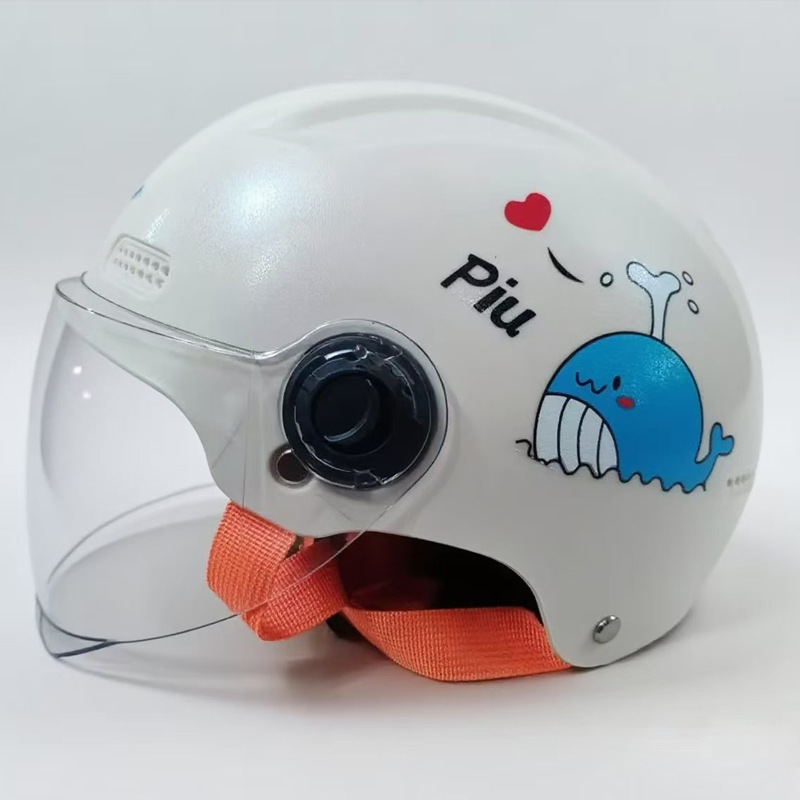 Motuoche 3C Certified Children's Helmet Baby Electric Motorcycle Safety Helmet (Motosiklet kaskı (dəbilqə)) - frosted-off-white-little-whale-short-transparent-lens