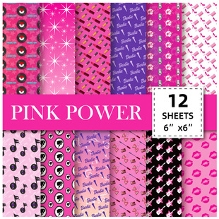 12 Sheets/Pack Black Dot Barbie Pink Journal Material Paper Sweet Supply Station Series Creative Simple Journal Stickers