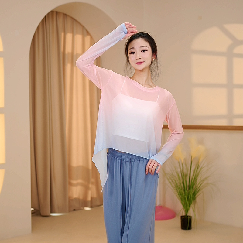 Classical Dance Practice Clothes for Women, New Summer Gradient Gauze Chinese Dance Tops, Loose and Elegant Body Suits