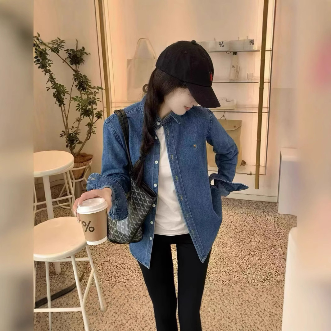 毒家版本啦夫家情侣款水洗牛仔长袖衬衫男女同款简约大气休闲百搭