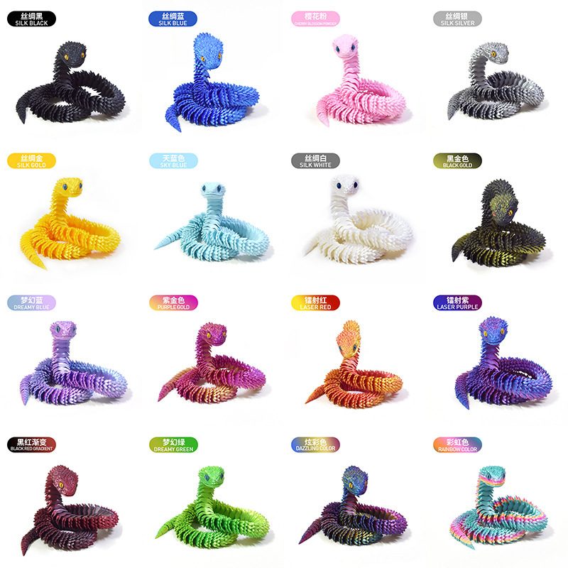 3D Printed Snake New Viper Full Body Joints Movable Stereo Artificial Animal Model Desktop Ornaments Kidsren's Toys 3D Printed Snake New Viper Full Body Joints Movable Stereo Artificial Animal Model Desktop Ornaments Kidsren's Toys