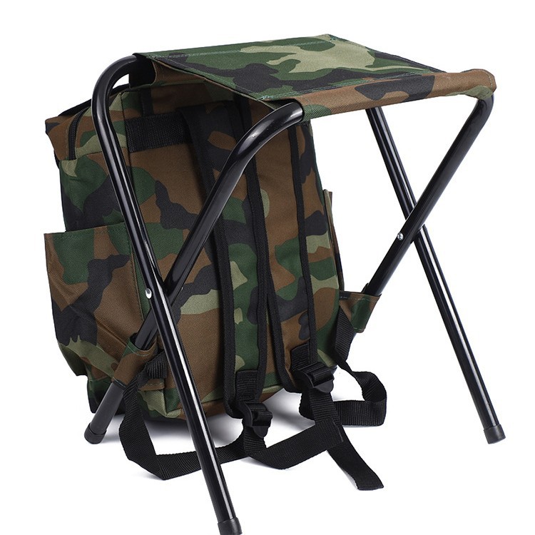 Outdoor Leisure Folding Chair, Multifunctional Mountaineering Portable Backpack, Outdoor Camping Fishing Storage Four-Legged Stool