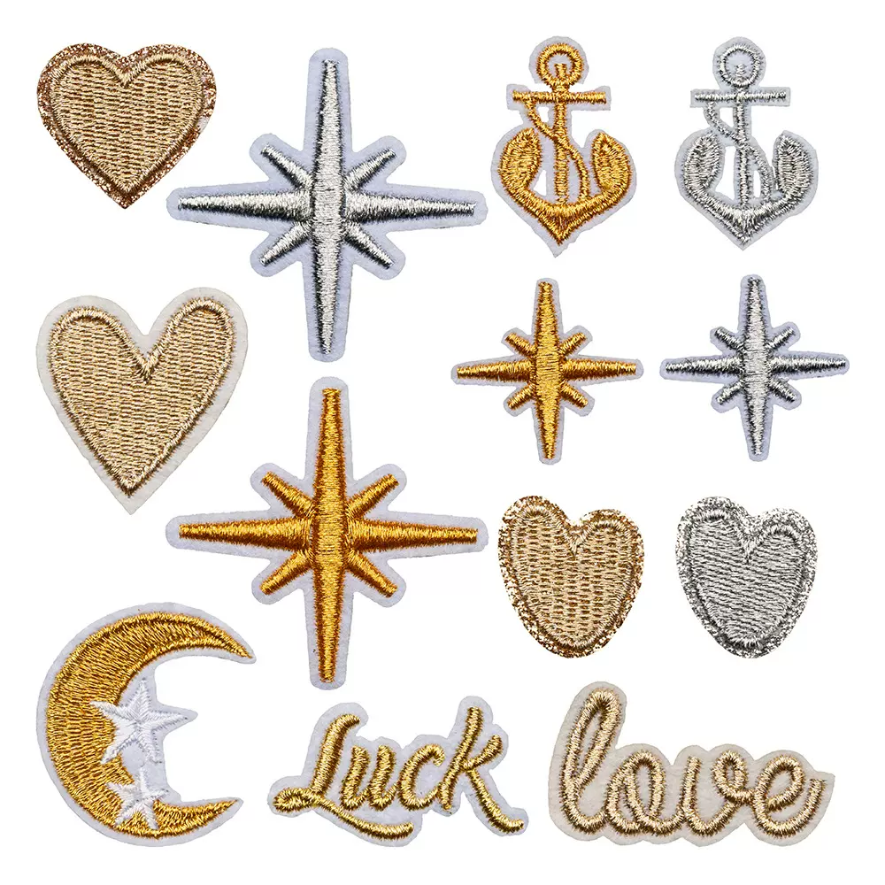 跨境热销刺绣金线银线星星月亮布贴电脑绣花英文字母爱心服装贴片