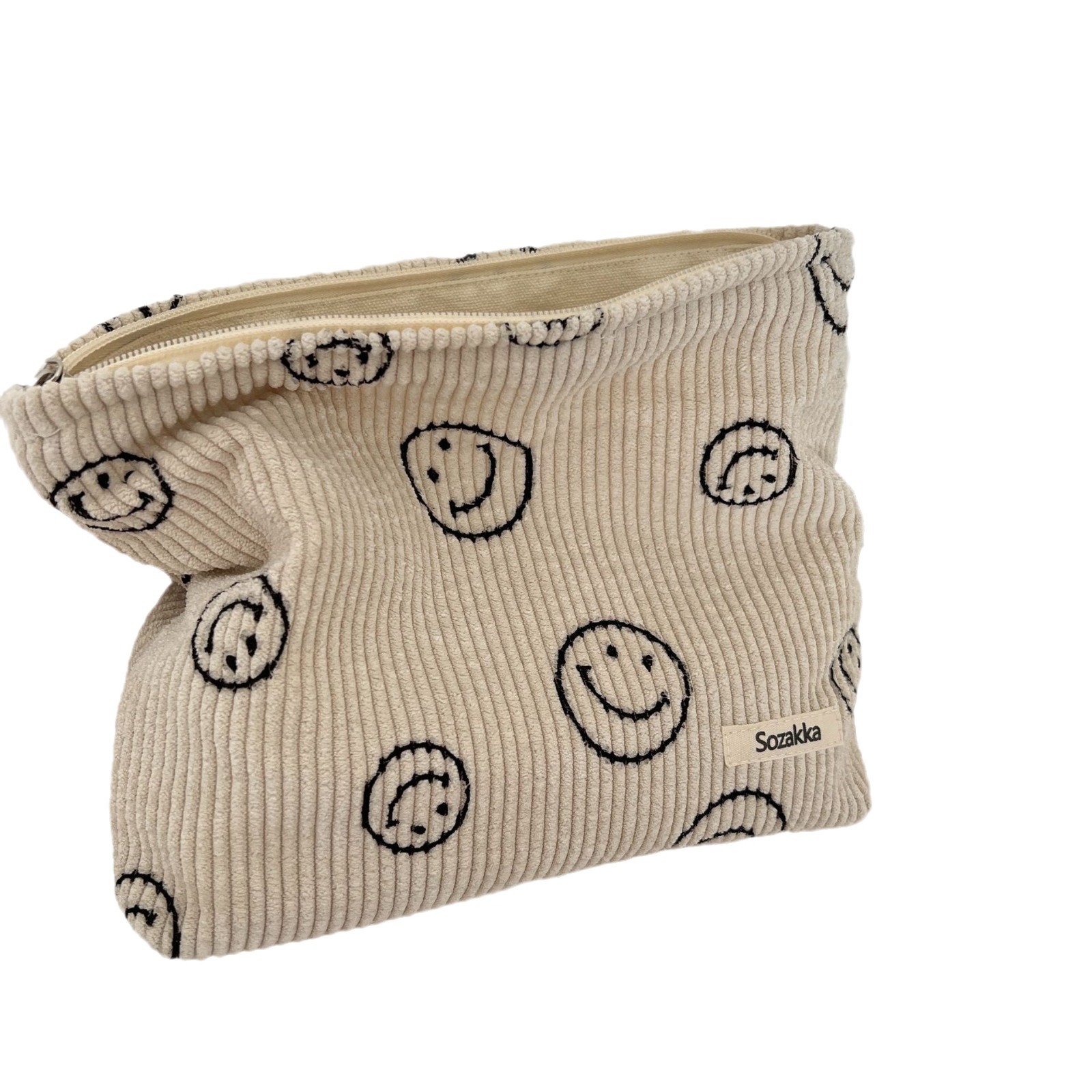[En stock] 111291 PANA Smiley cara bolsa de cosméticos lunares retro Smiley cara almacenamiento lavado embrague lápiz caso