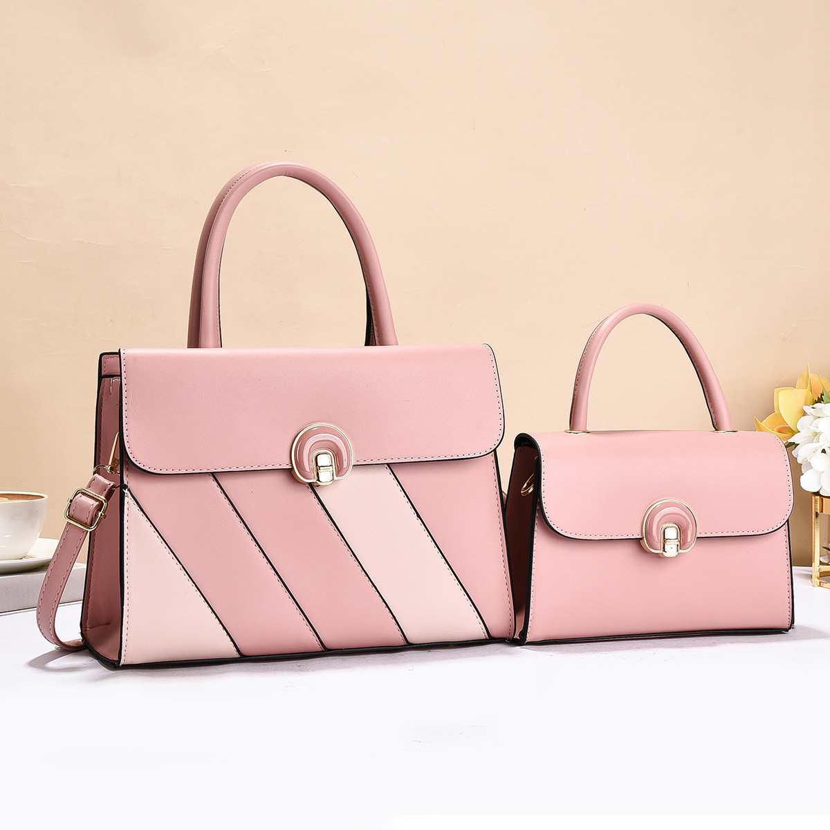 Bolso de dos piezas, bolso de mano a rayas de color contrastante, bolso de hombro casual de moda, bolso de mochila universal, bolsas transfronterizas