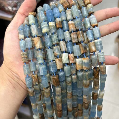Natural raw stone column crystal column loose beads original cut straight hole cut round tube beads diy jewelry accessories cylindrical beads