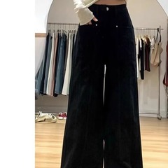 黒のA版のワイドジーンズの女性の春夏の新型の太ったmmの大きいサイズはやせてゆったりしているナシの形の体つきのまっすぐな筒のズボンを現します。
