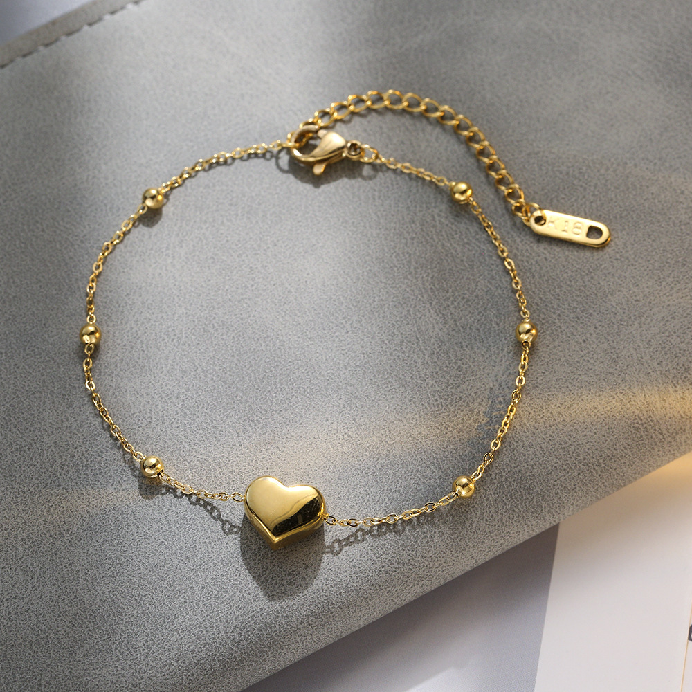 Pulseira de corrente com contas de coração em aço titânio_voghion.com