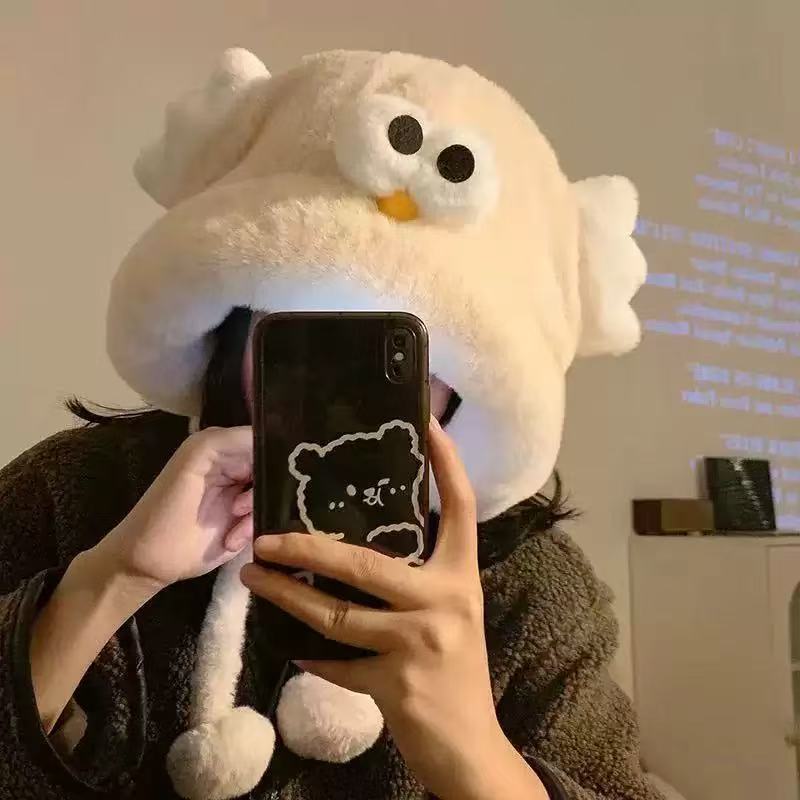 ぬいぐるみクマの帽子女性のための秋と冬 2025 新しいかわいい顔が見える小さな防風暖かい耳保護多用途プルオーバー帽子