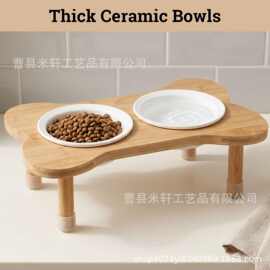 跨境木质狗狗碗架狗骨头造型猫食盆防打翻猫碗狗狗食盆宠物用品