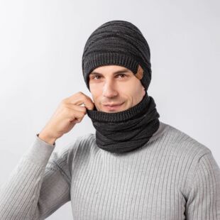 Korean Style Fashionable Winter Plus Fleece Woolen Hat Windproof and Warm Pullover Neck Cover Men's Knitted Hat Neck Scarf Suit for Women
