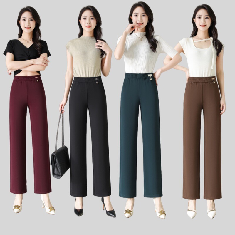 Ice Silk Narrow Wide-leg Pants Women's Summer Dosing Cropped plus size High Waist Slimming Small Thin Straight Casual Pants