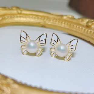 Dripping Butterfly Earrings Cute Butterfly Earrings Freshwater Pearl Inlay S925 Silver Needle Gold Plated Earrings Student Earrings