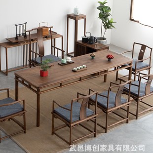 New Chinese-style solid wood tea table and chair combination set Zen Ming style Northern old elm office tea table tea room furniture