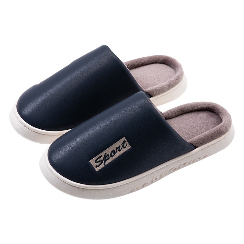 High-Quality Pu Leather Waterproof Extra-Large Size Autumn and Winter Men's Warm Eva Thick-Soled Cotton Shoes Plus Size Non-Slip Cotton Slippers