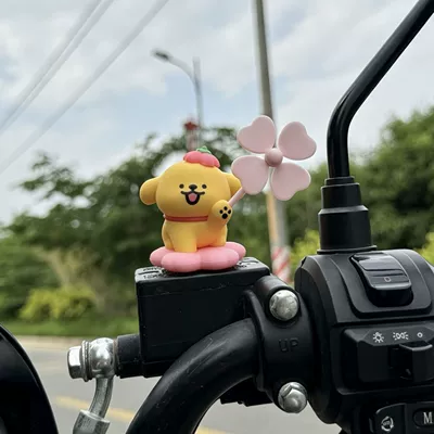 vehicle decoration, cute motorcycle – Car ornaments - line-dog-sakura-yellow-adhesive-windmill-style