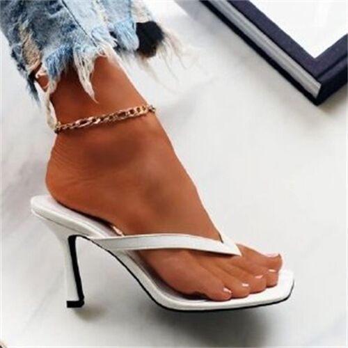 Women's 2025 Summer Off-White Laced Square Head Fashionable Versatile Casual Slip-On Low Heel Slim Heel Cooling Slippers