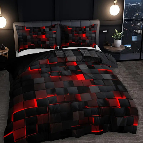 Abstract Grid Series Digital Print Bedding Set Soft Down Comforter Cover for Bedroom Guest Room