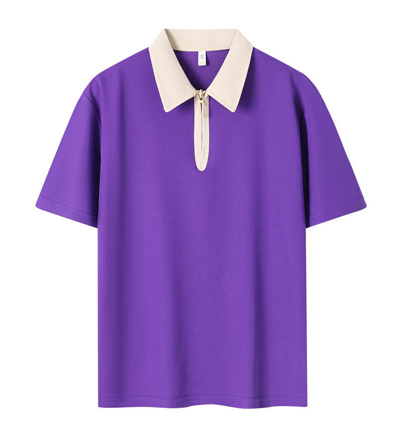 Ropa de trabajo estilo universitario con media cremallera y logotipo impreso, polo para camarero de tienda de té con leche, uniforme de trabajo personalizado de manga corta para catering.