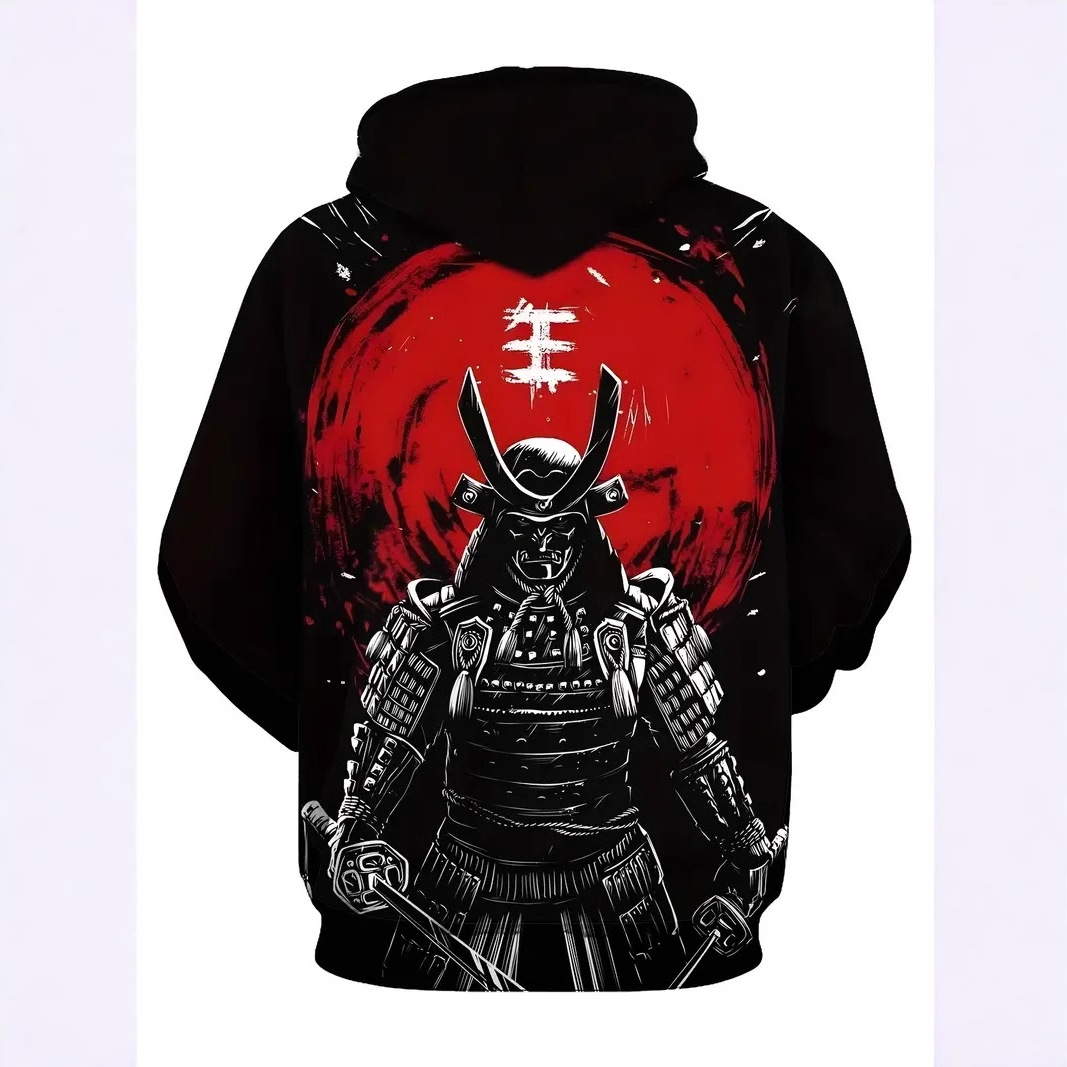 Venta caliente Tinta Jianghu Hero Swordsman Impresión 3D Hombres Moda callejera suelta de manga larga con cordón suéter con capucha