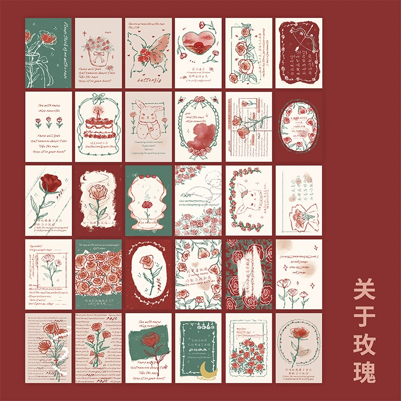 Почтовая открытка-бокс (MR. PAPER) Rose Revelation — 30 ретро иллюстрационных карточек, нарисованных вручную